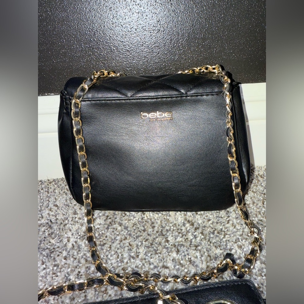 Bebe quilted black crossbody purse with gold hardware - Picture 6 of 9